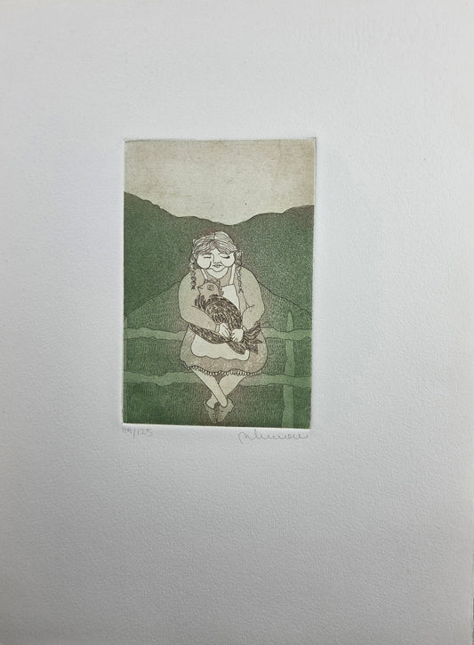 Niña con gallina